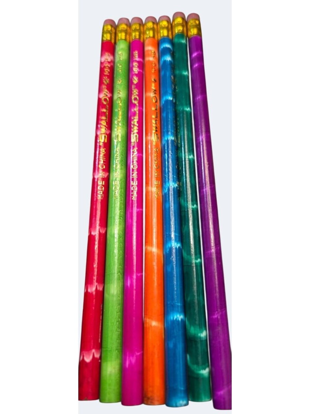 Set Of 7 Swallow 100 HB Tie Dye Vintage Pencils Mint Condition Vibrant Colors